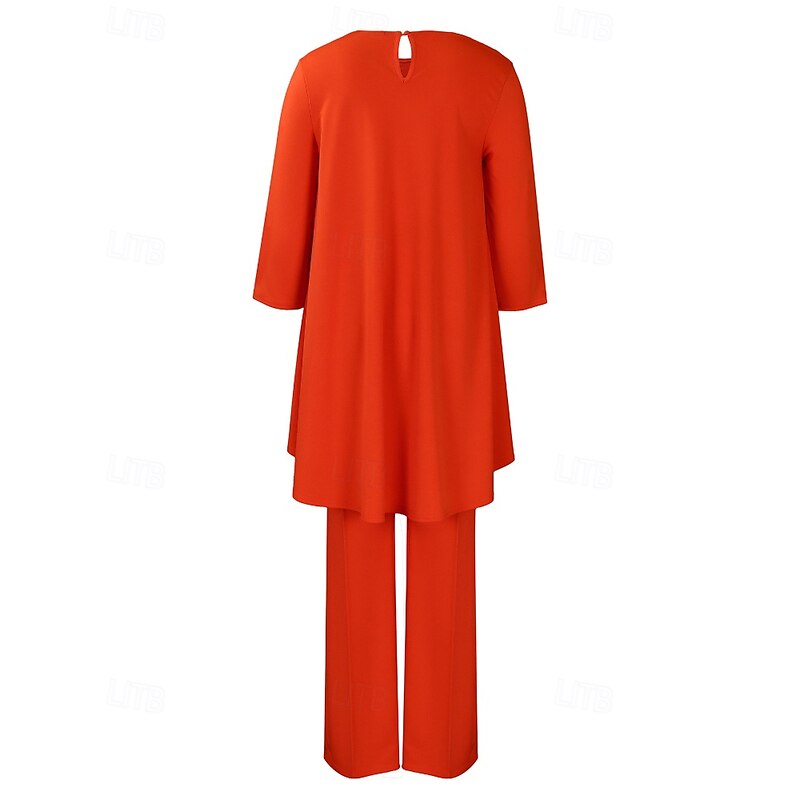 Women's Active Fashion Blouse Pants Sets Long Sleeve Crew Neck Solid Color Outdoor Vacation White Orange Green Fall Regular Fit3