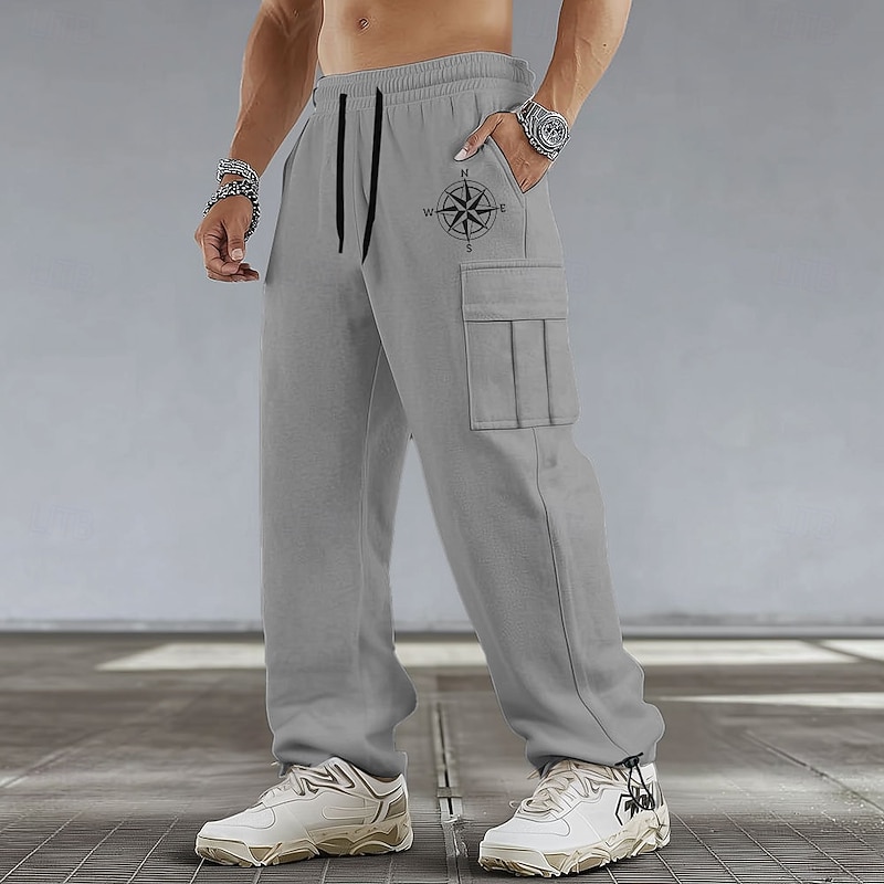 Men's Compass Cargo Sweatpants Joggers Casual Pants Mid Waist Casual Athletic Hiking Workout Elastic Drawstring Waist Open Bottom Tactical Pants with Pockets Spring Fall 3D Print Black White Dark Blue3