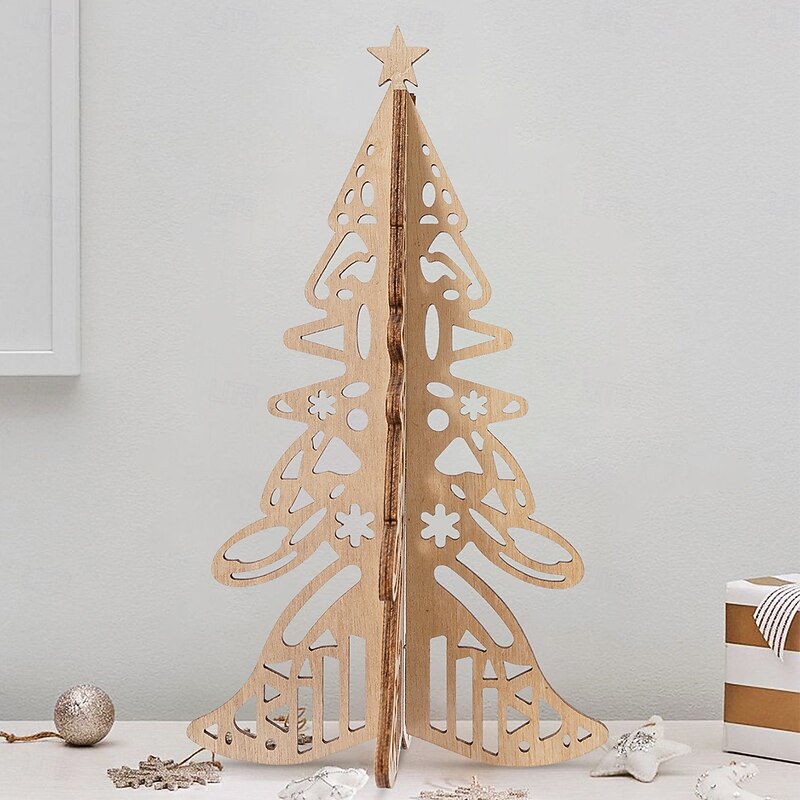 Christmas Wooden Tree Decorations, Hollow Cutout Xmas Tree Ornaments for Home Decor, Festive Holiday Display for Living Room, Bedroom, Study and Christmas Party4