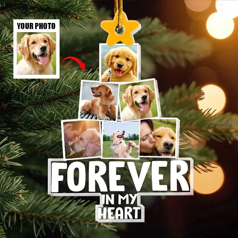 Personalized Christmas Tree Memorial Photo Ornaments Custom Picture Acrylic 2D Forever In my Heart Decor Christmas Tree Xmas Decoration Hanging Pendant Gifts for Family and Friends