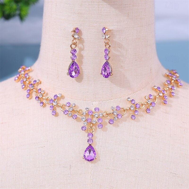 Jewelry Set Two-piece Suit Green Rhinestone Alloy 1 Necklace Earrings Women's Elegant Vintage Fashion Vintage Style Classic Jewelry Set For Wedding Party Valentine's Day3