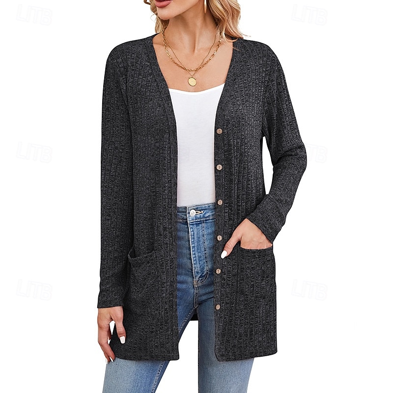 Women's Winter Coat Lightweight Pocket Knitting Elegant Vintage Fashion Daily Plain School Outdoor Vacation Home Buttoned Front Short V Neck Regular Fit Long Sleeve Outerwear Black Red Royal Blue3