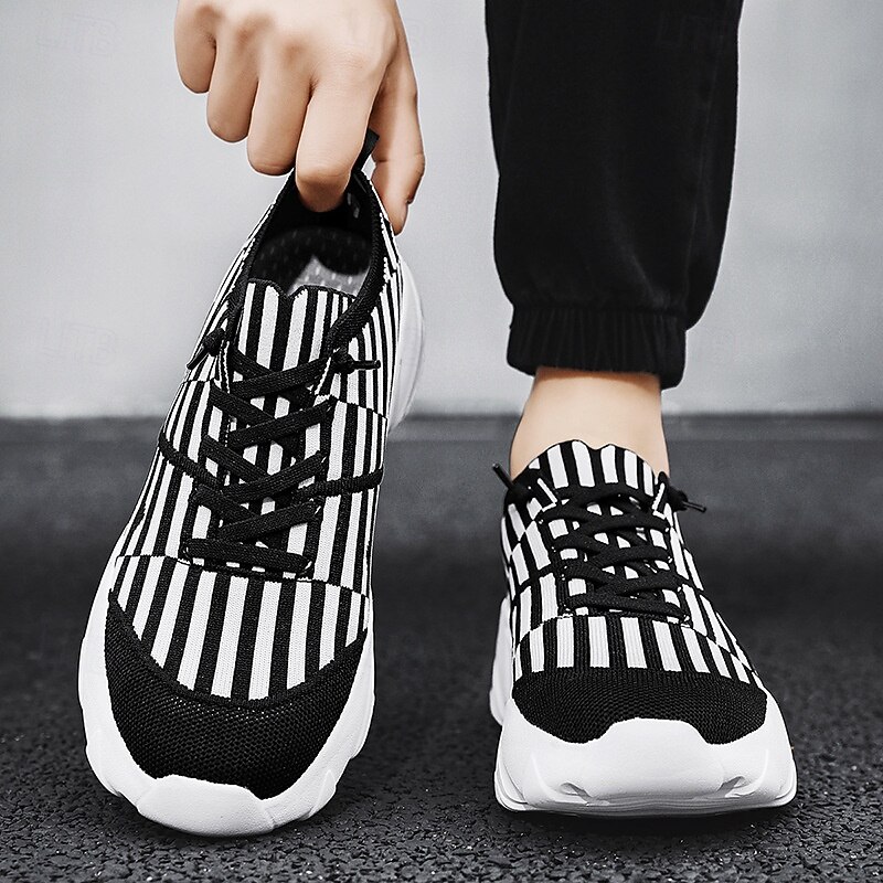Men's Red and White Striped Mesh Sneakers – Lightweight Breathable Sports Shoes for Running, Gym and Casual Streetwear3