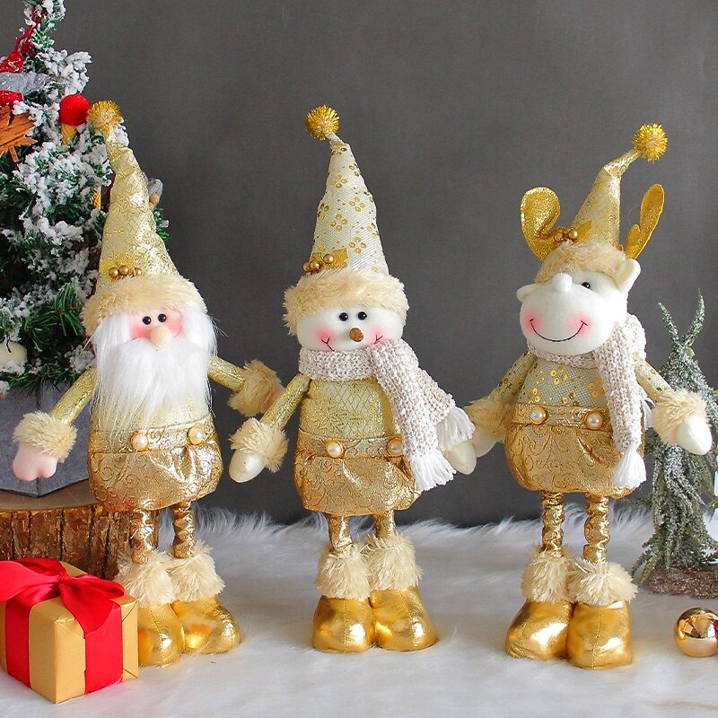 Christmas Santa and Snowman Stretchable Dolls Gold Holiday Standing Figurines Festive Christmas Decoration Cute Seasonal Home Display Gift Idea2