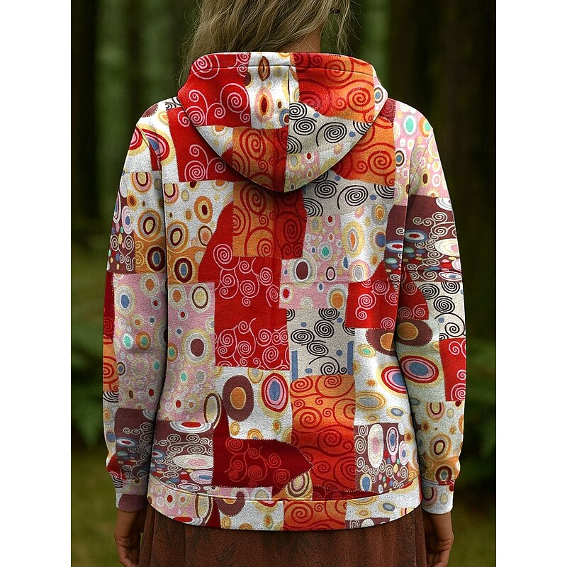 Women's Pullover Hoodie Sweatshirt Graphic Geometric Abstract Casual Long Sleeve Hooded Regular Tops Party Evening Wear Street Dailywear Patchwork Yellow Red Blue Purple Green Spring Fall Winter2