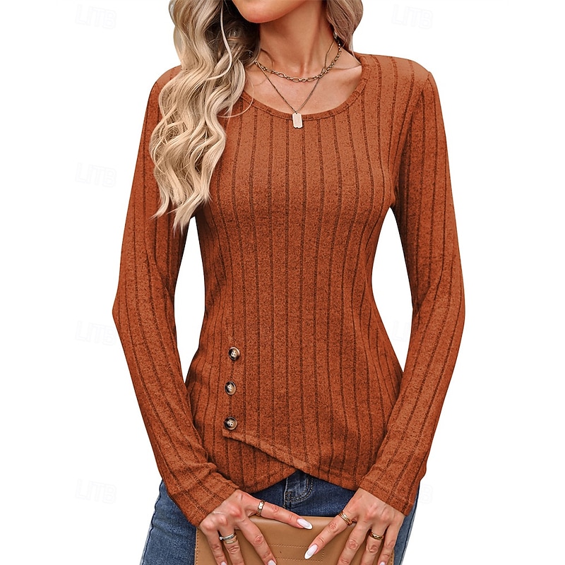Women's Sweater Pullover Daily Stylish Casual Solid Color Ribbed V Neck Buttons Knitted Long Sleeve Regular Tops Knit Daily Holiday Going out Wine Red Black Fall Winter