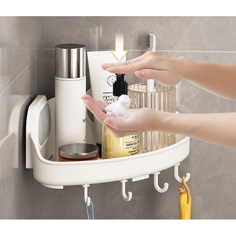 TAILI Shower Caddy Suction Cup Shower Shelf, Waterproof Vacuum Shower Caddy with Hooks, Bathroom Shower Basket Wall Mounted Shower Organizer for Shampoo, Body Wash, Conditioner, Soap3