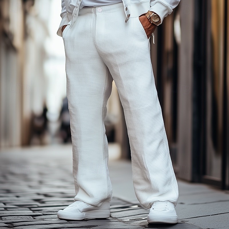 Men's Trousers Dress Pants Slacks Baggy Pants Suit Pants Front Pocket Straight Leg Plain Comfort Breathable Full Length Wedding Business Daily Fashion Streetwear Black White Inelastic