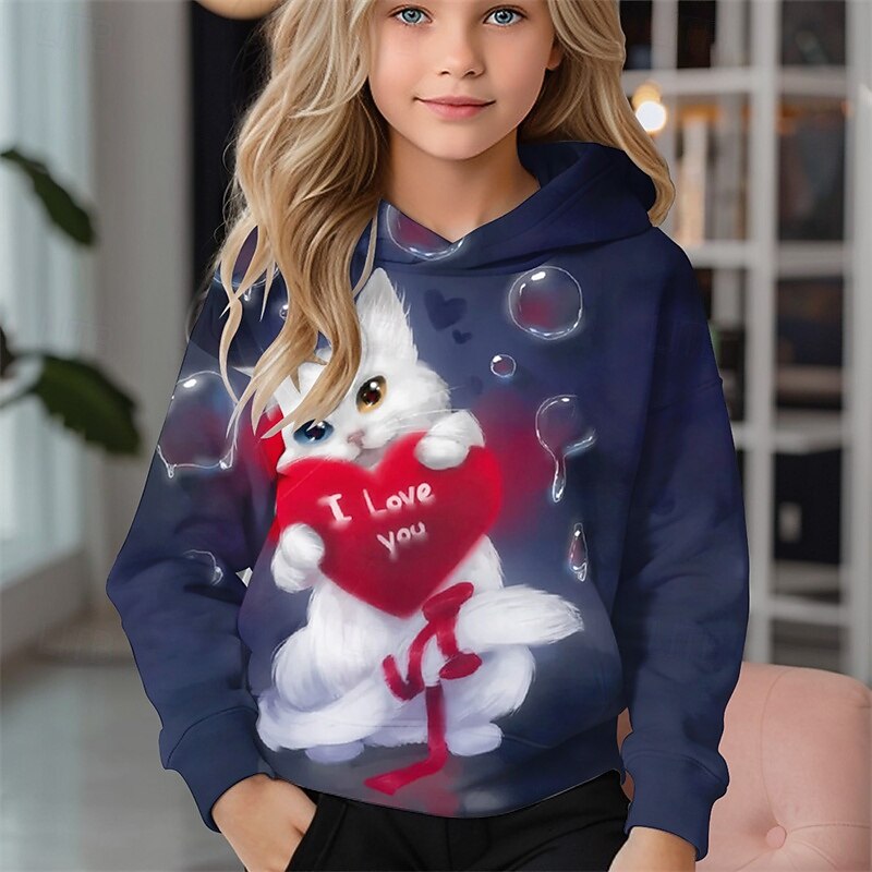 Girls' 3D Animal Cat Hoodie Long Sleeve Spring Fall Fashion Streetwear Kids 4-12 Years Hooded Outdoor Casual Daily Regular Fit2