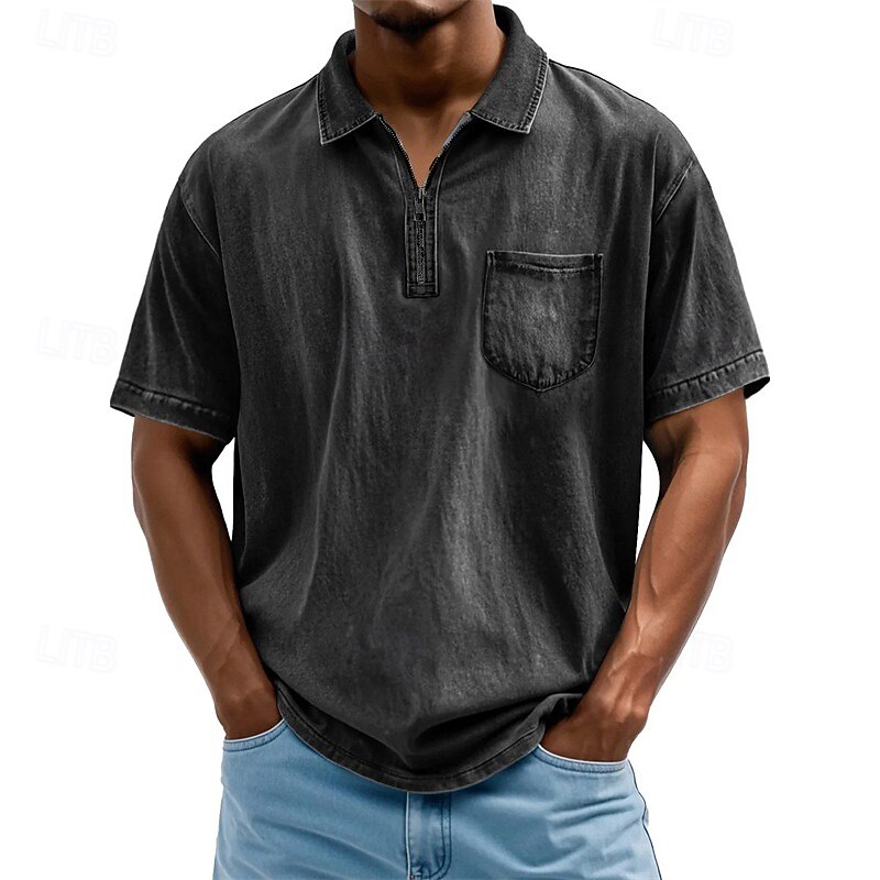 Men's Polo Shirts Quarter Zip Polo Daily Wear Date Quarter Zip Short Sleeve Fashion Basic Plain Zipper Pocket Summer Regular Fit Black Pink Royal Blue Blue Purple Green Polo Shirts4