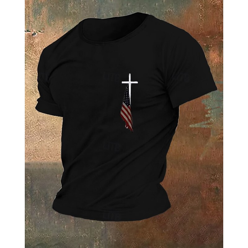 Men's T Shirt Tee Short Sleeve Shirt Tee Top Short Sleeve Crew Neck Summer American US Flag Fashion Designer Basic Print Vacation Street Going out Black Red Burgundy Top Tee for Men3