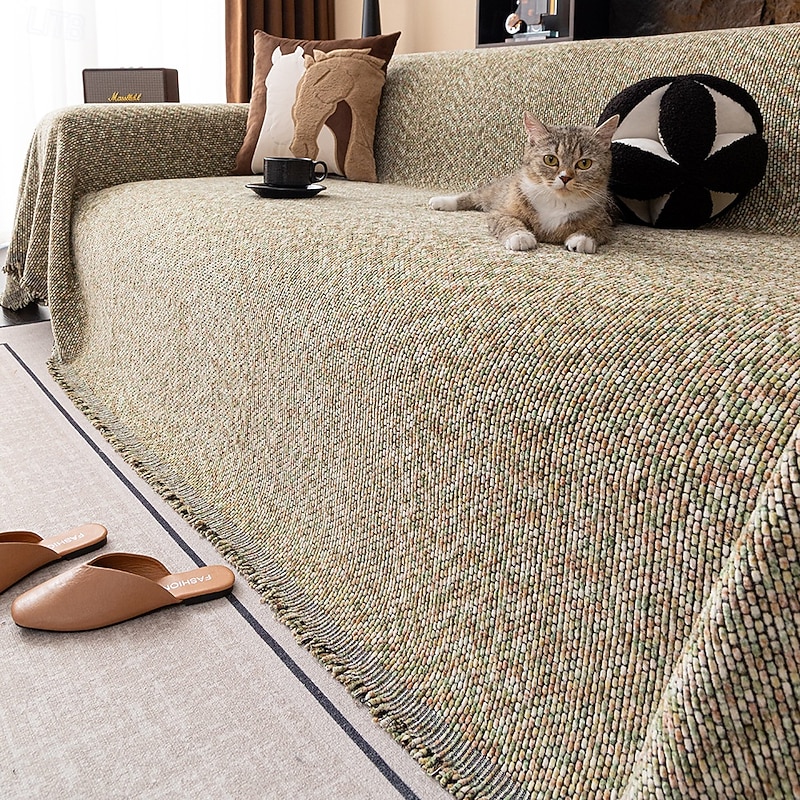 Colorful Chenille Couch Cover for Pets, Pet Friendly All-Season Non-Slip Sofa Throw Blanket, Anti-Scratch Full-Cover Sofa Protector with Backrest, Modern Simple Style for Living Room3
