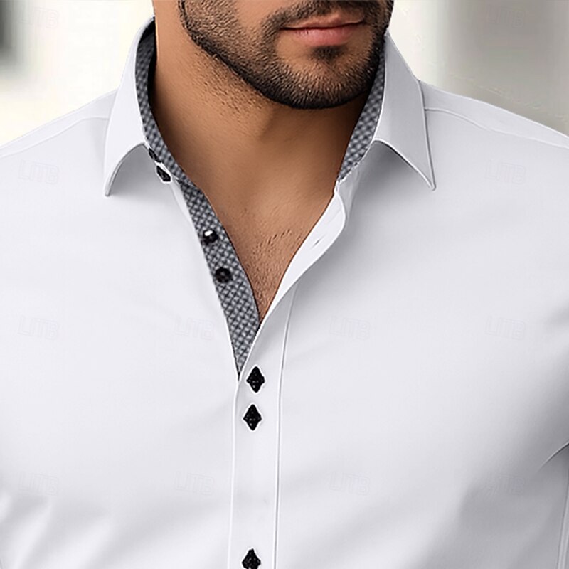 Men's Dress Shirt Button Down Shirt Wrinkle Resistant Wedding Outdoor White Pink Long Sleeve Turndown Summer Spring Clothing Apparel2