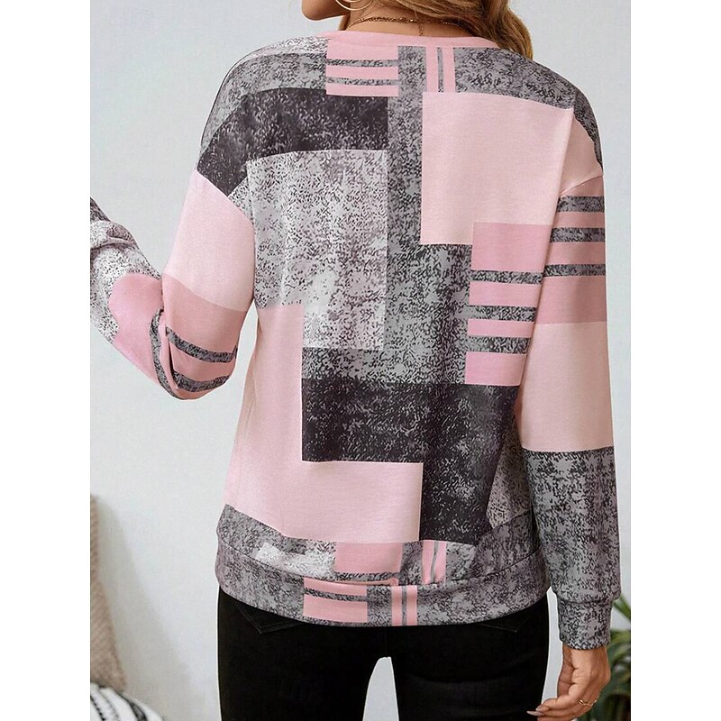 Women's Pullover Sweatshirt Zip Up Sweatshirts Graphic Geometric Fashion Casual Long Sleeve Crew Neck Round Neck Regular Tops Street Dailywear Zipper Print Light Pink Purple Fall Winter2