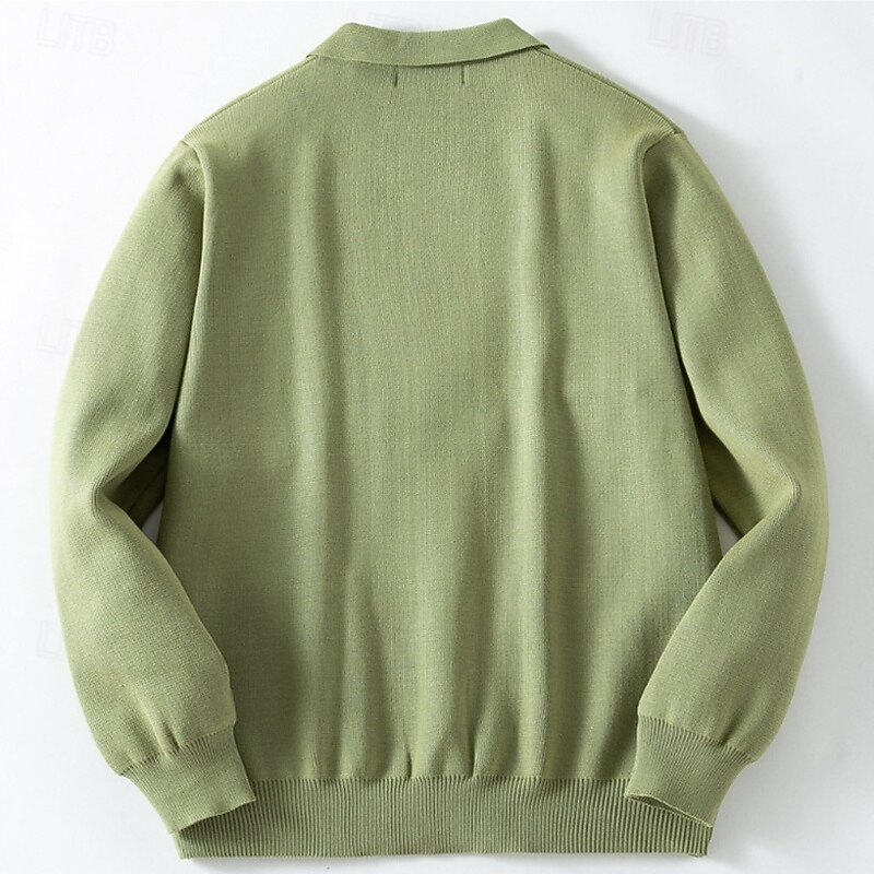 Men's Cardigan Sweater Cropped  Sweater Knit Sweater Ribbed Knit Regular Tops Button Up Pocket Plain Lapel Fashion Classic Vacation Daily Wear Clothing Apparel Fall Winter Green khaki M L XL4