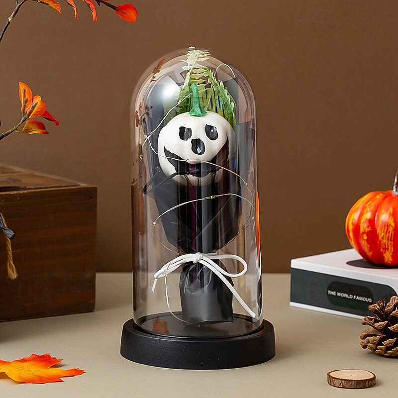 1 Pc 21.5 * 11CM Halloween Transparent Cover Pumpkin Ornament Light Indoor Restaurant Bedroom Party Halloween Festival Atmosphere Decorative Light AAA Battery Box4