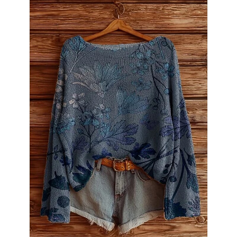 Women's Sweater Casual Floral Stylish Modern Long Sleeve Crew Neck Soft Regular Tops Daily Holiday Print Black Yellow Blue Brown Green Spring Fall Winter3