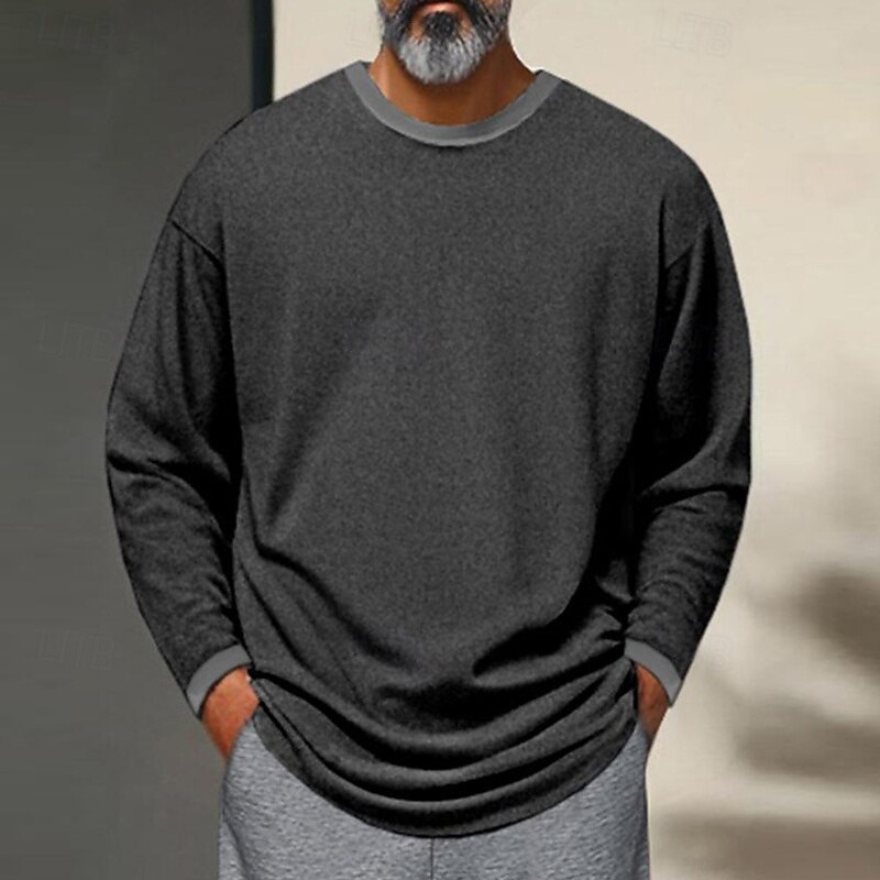 Men's T Shirt Tee Tee Top Long Sleeve Shirt Long Sleeve Crew Neck Spring Fall Plain Fashion Designer Basic Splice Vacation Street Going out Black Grey Top Tee for Men2