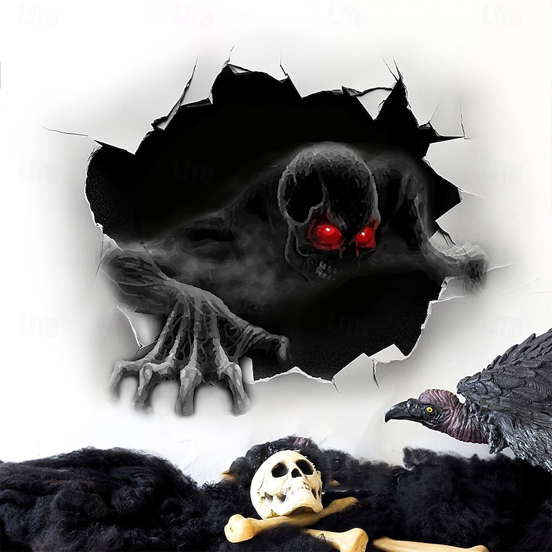 Halloween 3D Wall Sticker, Scary Hand Through Wall Decal, Self-Adhesive Removable Background Wall Decoration for Living Room Restaurant Halloween Party Decor2