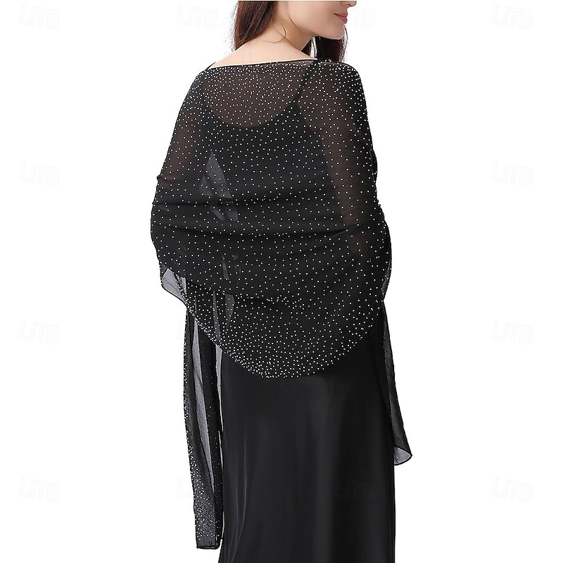 Women Shawls and Wraps for Evening Dresses Sparkly Rhinestone Sheer Chiffon Scarf Shawls Formal Dress Cover4