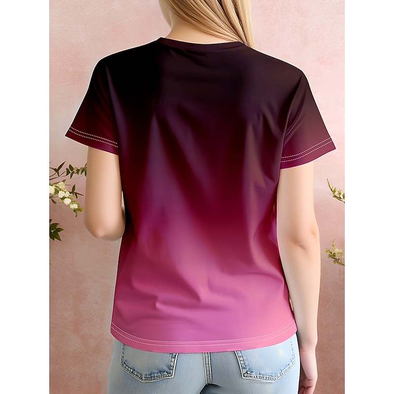 Women's T Shirt Ombre Graphic Gradient Vintage Stylish Classic Short Sleeve Crew Neck Round Neck Regular Tops Daily Weekend Print Fuchsia Summer Spring Fall2