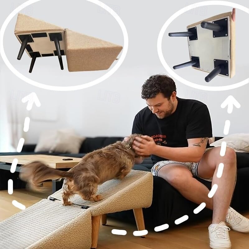 Pet Dog Stair Folding Chair Space Saving 2 in 1 Comfortable Climbing Step for Pets High Bed Dog Lamp Kitten Puppy Small Animal