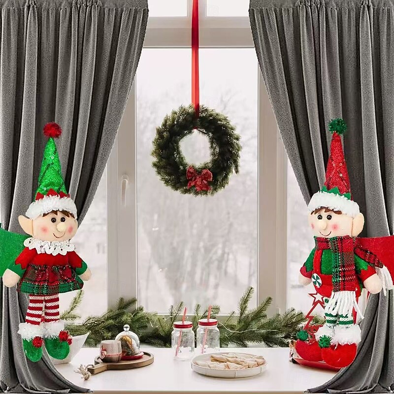 2pcs Christmas Elf Curtain Decorations – Festive Holiday Ornaments for Home, Christmas, Halloween, and Thanksgiving3