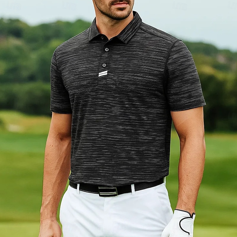 Men's Sports Polo Shirts Golf Shirt Casual Sports Lapel Short Sleeve Fashion Basic Plain Buttons Summer Regular Fit Black Sports Polo Shirts