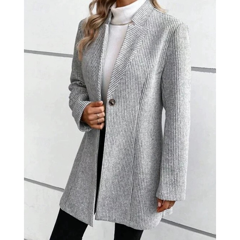 Women's Blazer Warm Comfortable Pocket Buttons Fashion Outdoor Plain Going out Weekend Single Breasted Regular Lapel Regular Fit Long Sleeve Outerwear Gray Fall Winter2