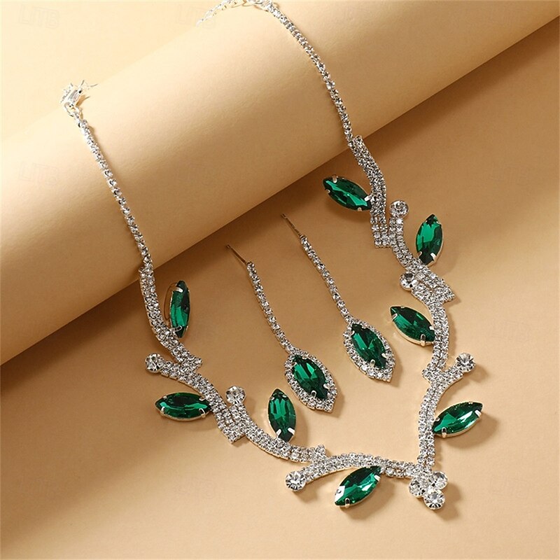 Jewelry Set Two-piece Suit Blue Cubic Zirconia Chrome 1 Necklace Earrings Women's Elegant Vintage Fashion Vintage Style Classic Jewelry Set For Wedding Party Gift3