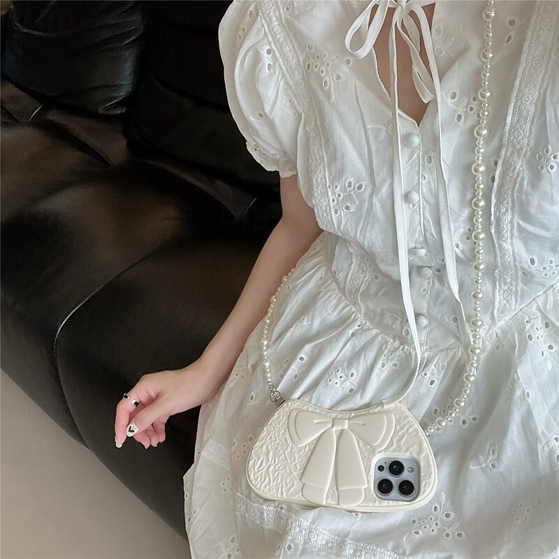 Phone Case For iPhone 16 Pro Max Plus 15 14 Pro Max Plus 13 Pro Max Back Cover with Lanyard Shockproof Bow tie Silicone2