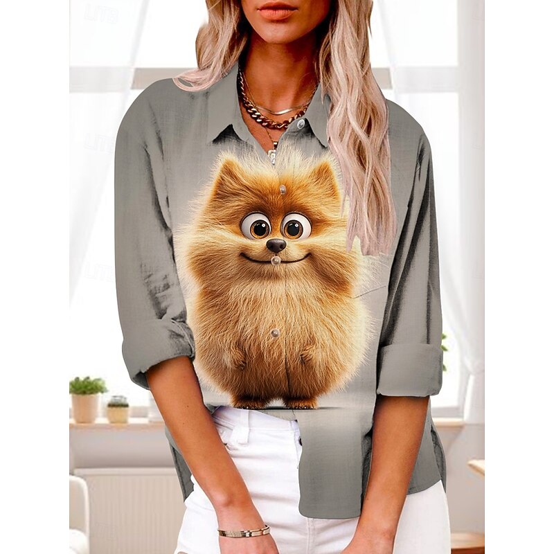 Women's Shirt Graphic Active Daily Stylish Long Sleeve Shirt Collar Regular Tops Daily Holiday Buttons Print Yellow Purple Green Gray Summer Spring Fall2