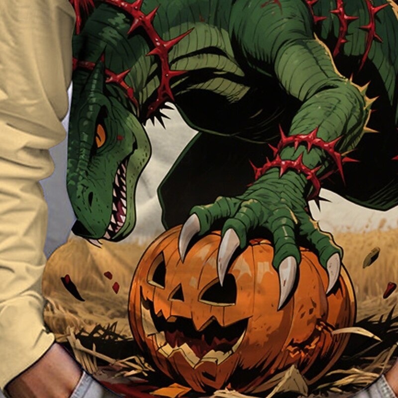 Halloween Boys' 3D Pumpkin Dinosaur T shirt Tee Long Sleeve Spring Fall Fashion Basic Kids 4-12 Years Crew Neck Outdoor Casual Daily Regular Fit3