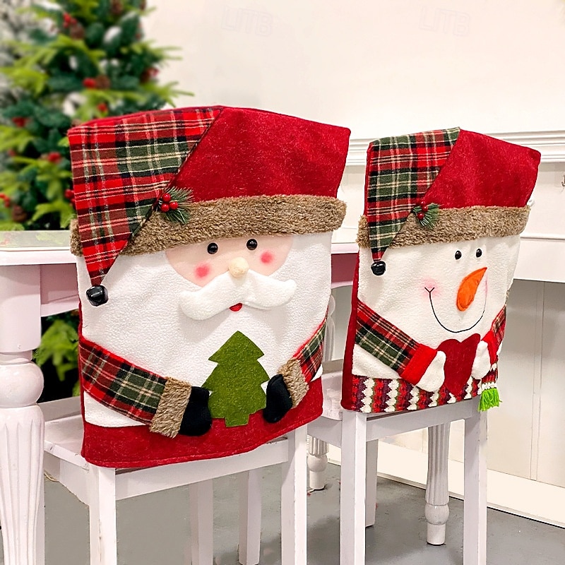 Christmas Chair Cover Holiday Decoration Plush Doll Chair Cap European Style Ornament for Home Dining Room Stool Cover Festive Seasonal Christmas Party Accessory