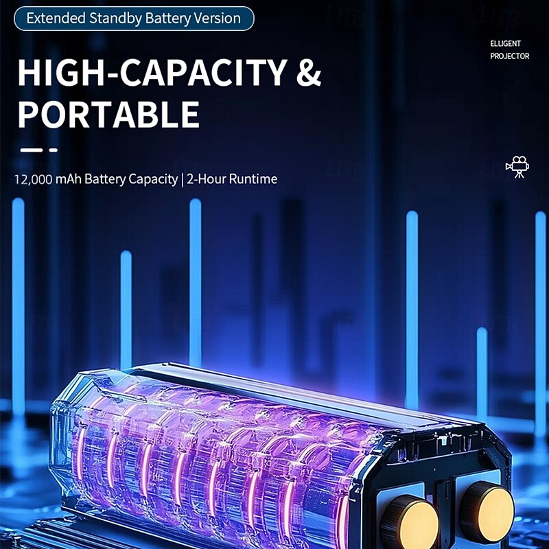 HY300 ProMax HD Mini Projector Battery Edition Android Edition Projector Outdoor Camping Player Dedicated Standby Time Up to 9 Hours - Suitable for Android 11 and above supports instant 4K video nat3