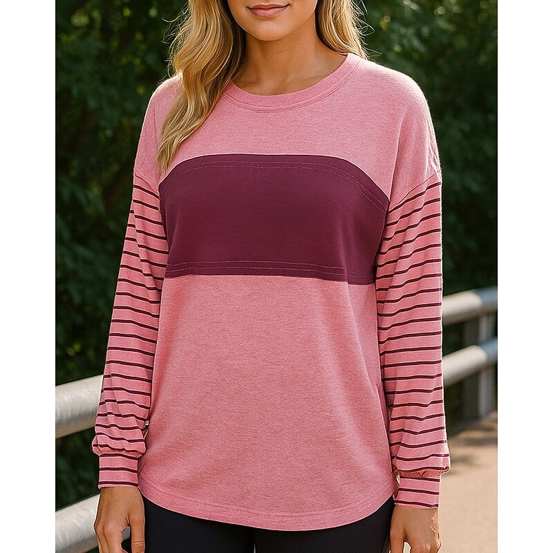 Women's Pullover Sweatshirt Casual Tops Colorblocking Long Sleeve Top Athleisure Fall Patchwork Lightweight Workout Outdoor Training Sportswear Activewear Yellow Pink Blue