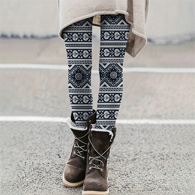 Women's Pants Trousers Leggings Cozy Leggings Casual Boho Full Length High Waist Geometry Elastic Waist Print Breathability Comfortable Stretchy Vacation Street Daily Wear Black Coffee Summer Spring