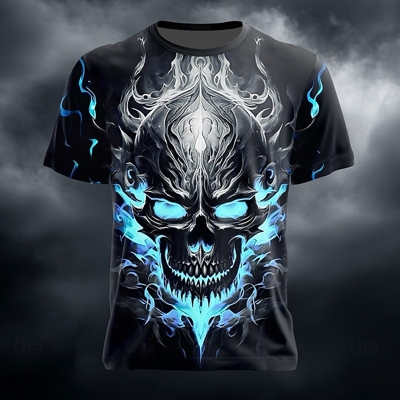 Halloween Men's Skull 3D T Shirt Short Sleeve T shirt 3D Print Crew Neck Shirt Exaggerated Designer Horror Party Street Club Blue Purple Green Summer Spring All Seasons Clothing Apparel S M L XL XXL