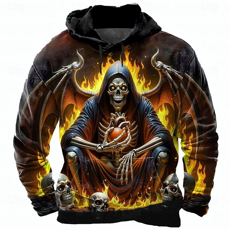 Halloween Men's Grim Reaper Reaper Hoodie Sweatshirt Punk Exaggerated Long Sleeve Crew Neck Club Streetwear Yellow Red Drawstring Fall Winter Designer - Main Image