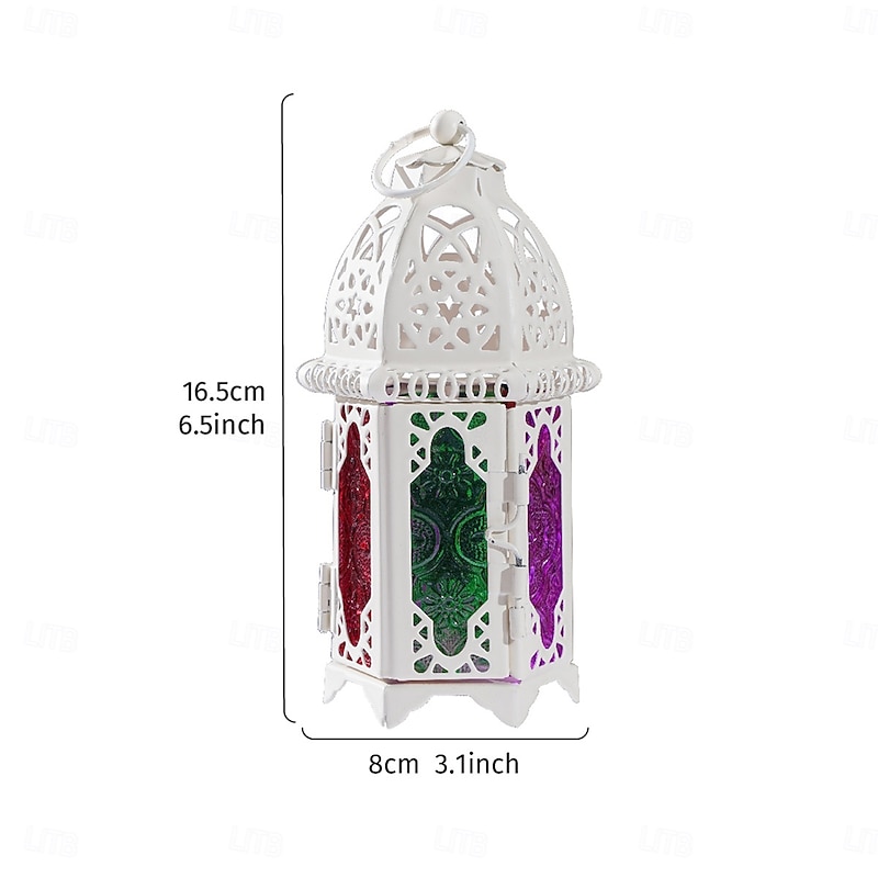 Vintage Iron Colorful Windproof Glass Lantern, Hollow Circle Design Hanging Candle Holder with Iron Frame, Wind-Resistant Decorative Lantern for Home, Bar, Restaurant, Party & Gift Giving2