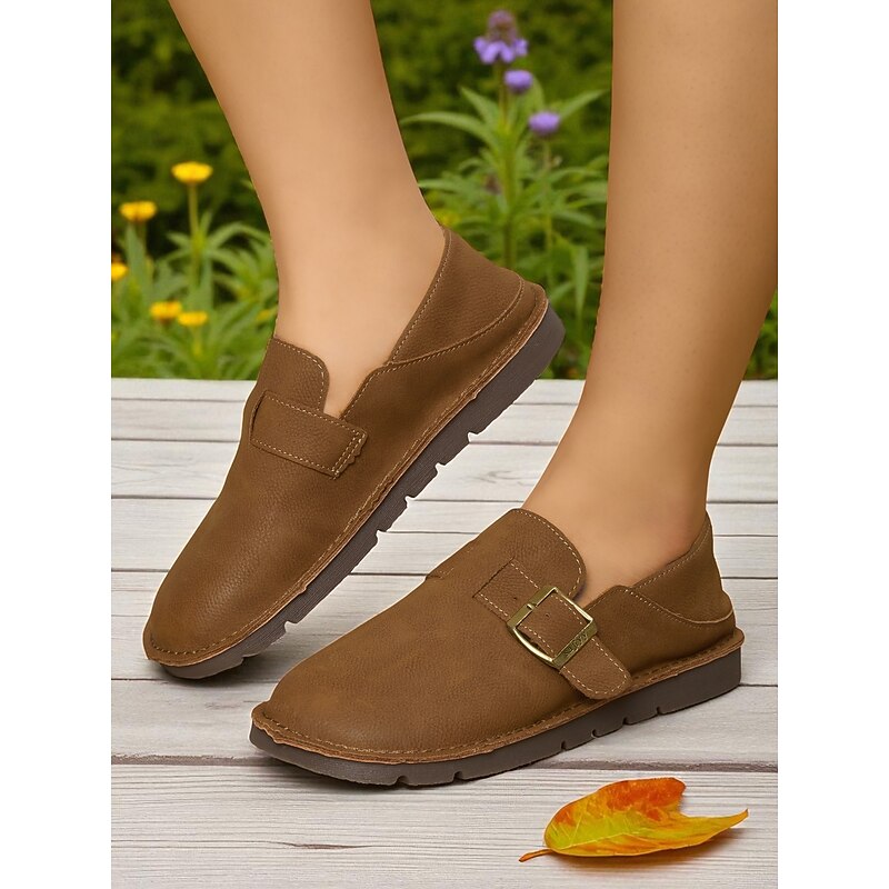 Women's Faux Leather Wide Fit Moccasin Loafers – Comfortable Slip-On Flats with Buckle Strap for Casual Wear & Outdoor Walking3