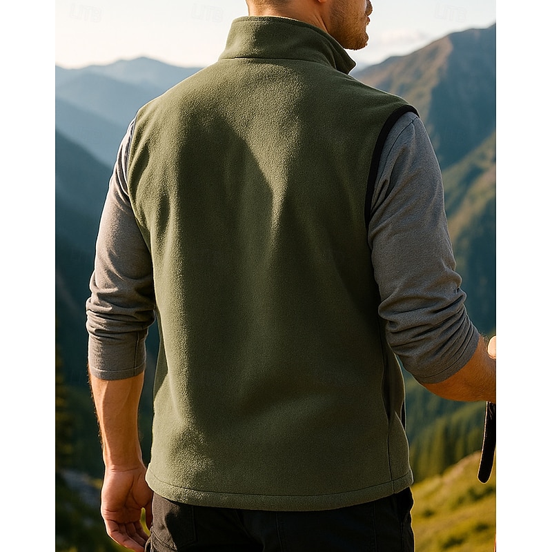 Men's Fleece Vest Sleeveless Vest Outdoor Thermal Warm Winter Full Zip Polyester Black Army Green Red Hunting Fishing Climbing3