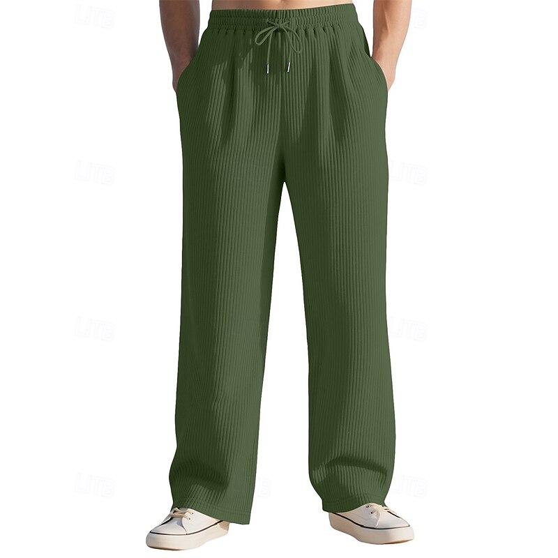 Men's Sweatpants Corduroy Pants Trousers Straight Leg Sweatpants Drawstring Pocket Elastic Waist Plain Comfort Sports Outdoor Daily Fashion Casual ArmyGreen Black Micro-elastic2