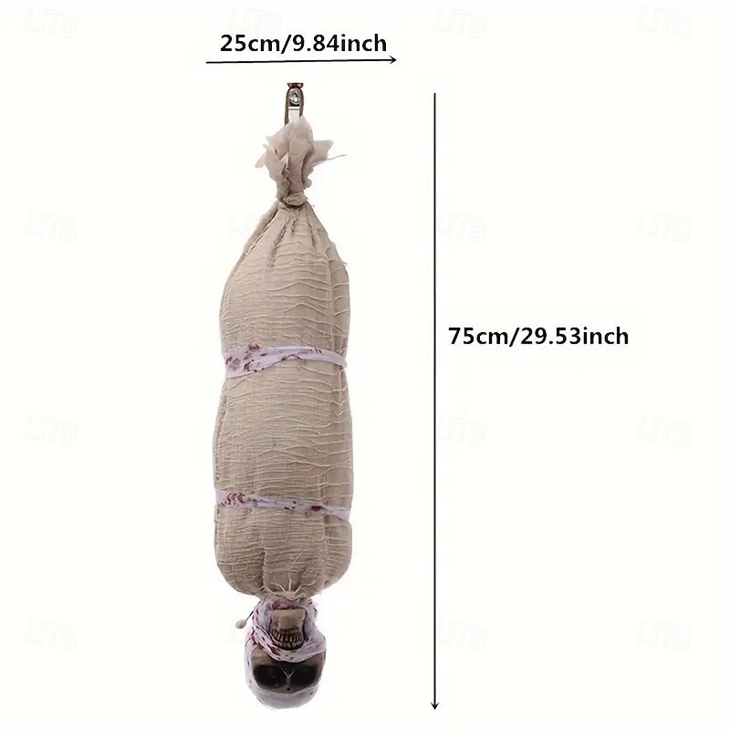 Halloween Hanging Mummy Decoration Prop - Horror Inverted with glowing red eyes fabric battery powered (excluding AA batteries) - Ideal for Horror Houses and Festival Decorations Festival Decorati3