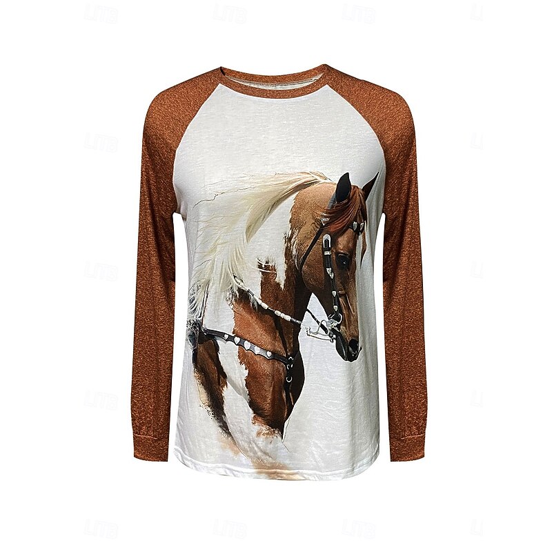 Women's Pullover Graphic Animal Casual Long Sleeve Crew Neck Regular Tops Casual Brown Spring Fall Winter2