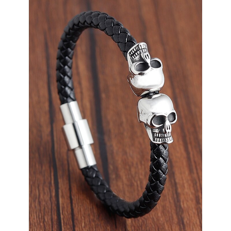 Men's Halloween Skull - Decorated Leather & Alloy Bracelet, Gothic Style, Perfect for Festive Parties & Edgy Daily Looks2