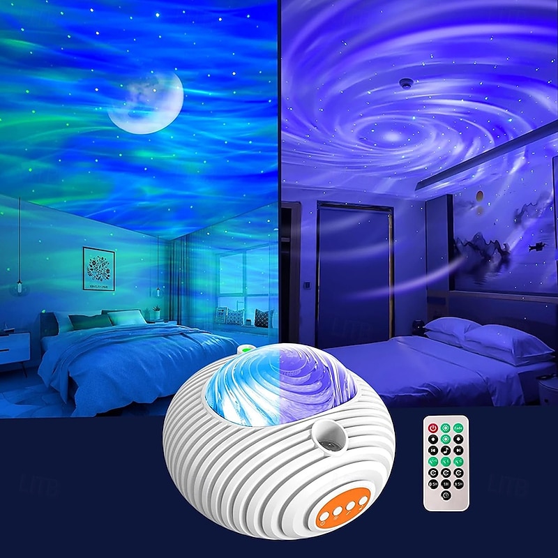 Star Projector Dual Effect Night Light Aurora and Moon Galaxy Projector for Bedroom 14 Colors and White Noise Projector Light Timer & Remote Control for Kids Adults Room Decor Party