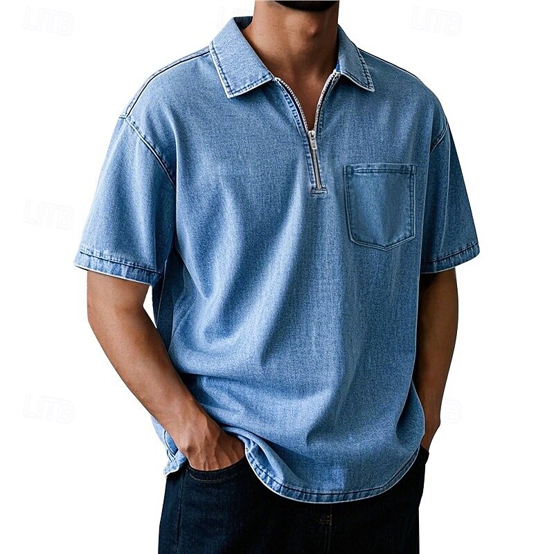 Men's Polo Shirts Quarter Zip Polo Daily Wear Date Quarter Zip Short Sleeve Fashion Basic Plain Zipper Pocket Summer Regular Fit Black Pink Blue Purple Brown Green Polo Shirts2