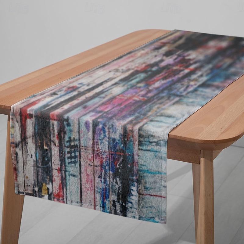 1 Pc Graffiti Style Rectangular Table Runner – Decorative Table Flag for Restaurant, Banquet, Home, and Event Table Decoration Supplies