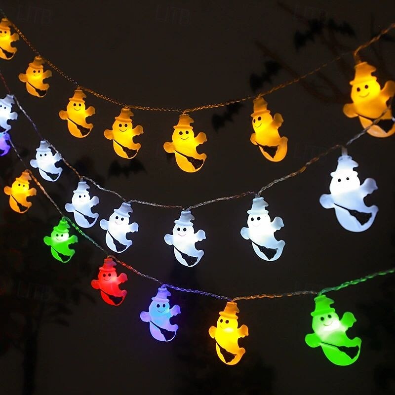 Halloween LED Pumpkin Ghost String Light Evil Cat Light 10/20LED Ghost Party Haunted House Home Bar Balcony Porch Atmosphere Decoration